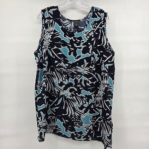 Clara Sunwoo Tank Top Large Blue Floral Abstract Eclectic Art-Inspired Boho